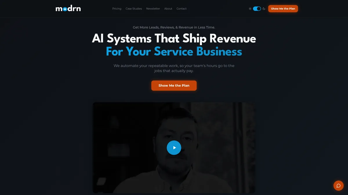 gomodrn.com homepage: AI systems that ship revenue for your service business